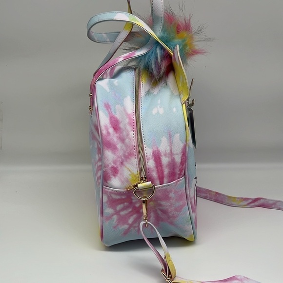 Under‎ One Sky Pastel Tie Dye Princess Unicorn with Poms Pointed Ears Purse Bag - Picture 5 of 10
